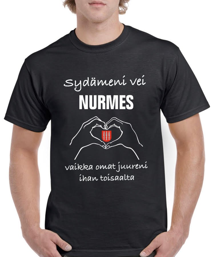 musta t-paita tekstillä sydämeni vei Nurmes